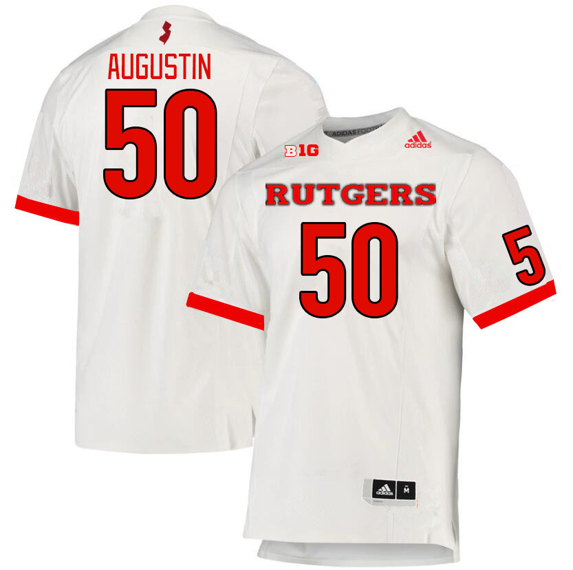 Men #50 Jordan Augustin Rutgers Scarlet Knights College Football Jerseys Stitched Sale-White - Click Image to Close